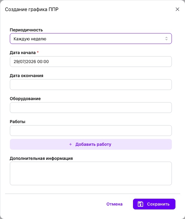 Создание графика ППР